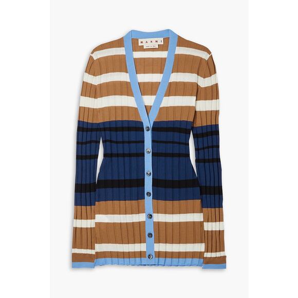 Marni 'Striped' Brown Ribbed Wool Cardigan Size S - Picture 1 of 4